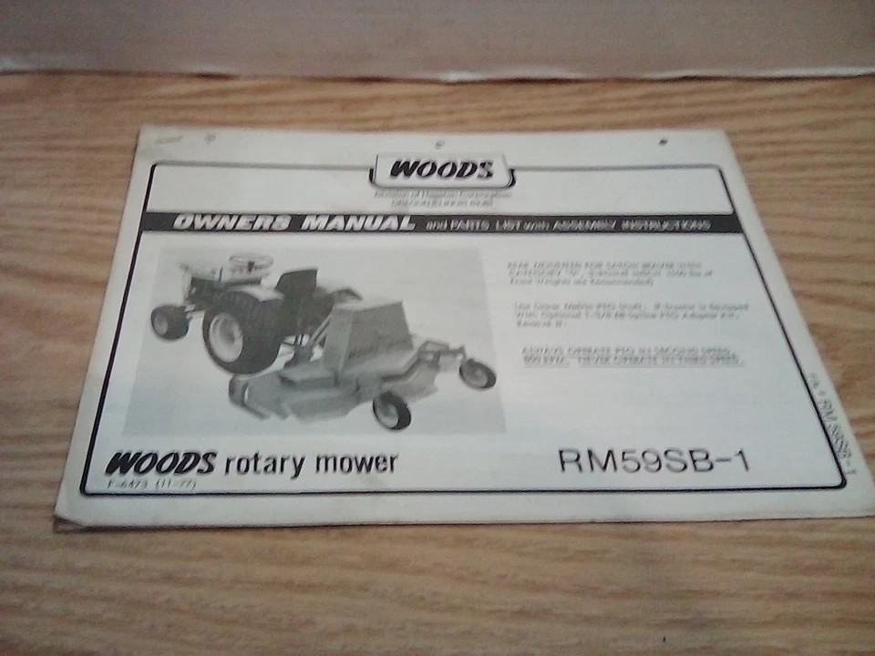 Woods RM59SB-1 Operators Manual Parts List with Assembly Instructions Brochure. - Image 1 of 1