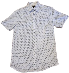 Michael Kors Mens Small Slim Fit Short Sleeve Button-Up Shirt White Blue Floral - Picture 1 of 5