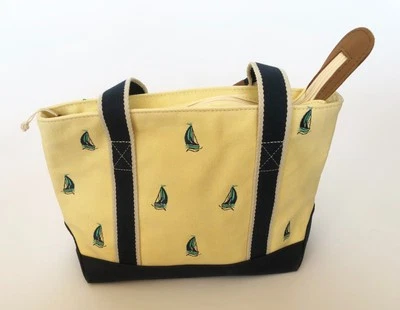 Vintage L.L. Bean Yellow Mini Cotton Canvas Boat & Tote Bag Embroidered Sailboat - Image 1 of 4