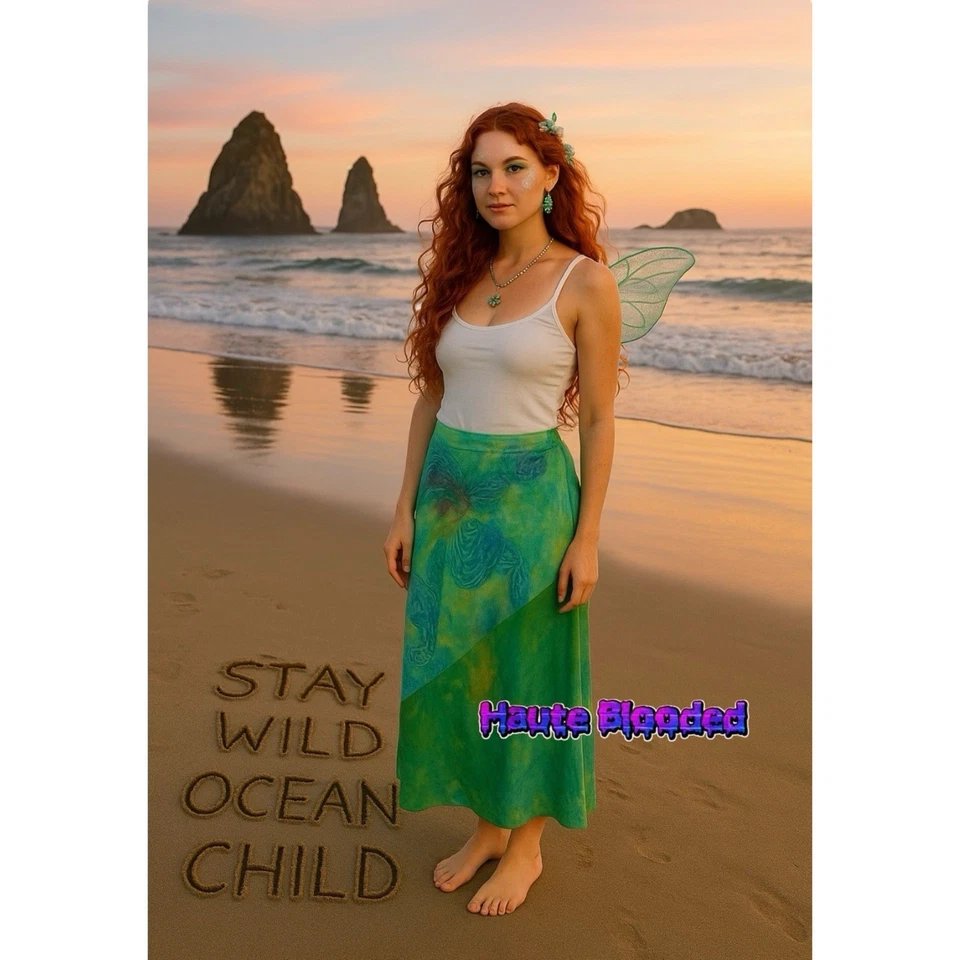 Falda Caché Vintage y2k Verde Cachicho Boho Hada Grunge Sirena McBling 00’s Foto 1 de 4