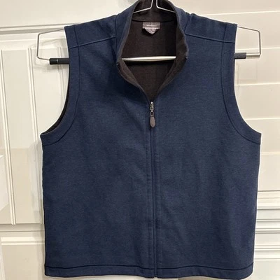 Chaleco polar reversible Johnston & Murphy para hombre XL cremallera completa azul marino marrón golf usado en excelente estado Foto 1 de 4