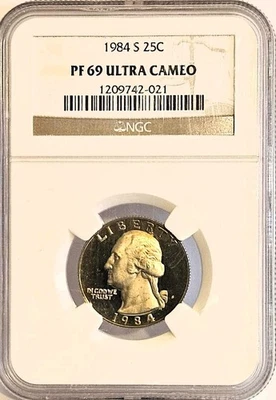 1984-S WASHINGTON SILVER QUARTER PROOF GEM NGC PR65 ULTRA CAMEO 🔥San Francisco - Image 1 of 4
