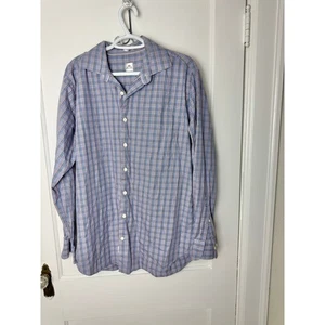 Camisa Peter Millar Grande Azul Cuadros Algodón Negocios Oficina Trabajo Botón - Imagen 1 de 8