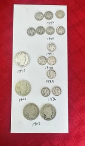 Lote de 17 monedas de diez centavos de mercurio mitades de peluquero de plata 1895-1945 fechas mixtas patrimonio - Imagen 1 de 10