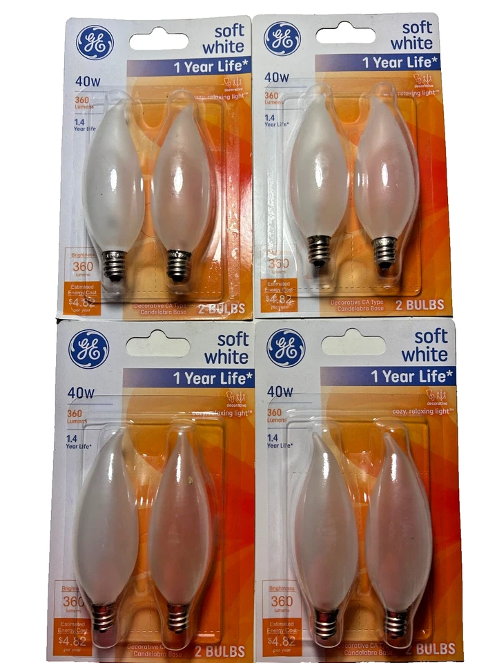 8 GE Lighting Soft White 40w Candelabra Decorative Cozy Light Bulbs E12 Base - Image 1 of 4