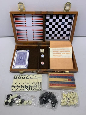 Magnetic Backgammon Travel Board Games Case Dominoes Crib Poker Chess Cards - Image 1 of 4