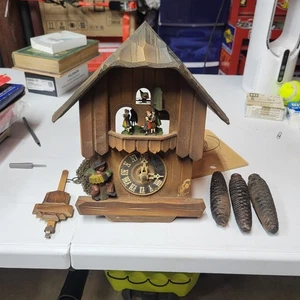 German Made Hubert Herr cuckoo clock chalet dancers Sur Les Vagues Music Box - Picture 1 of 11