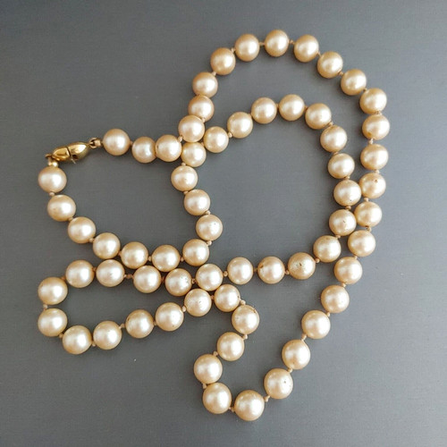 OFF WHITE "Collana Perla Finta Annodata Vintage Monet Off Fibbia Tono Oro Bianco 24 5""