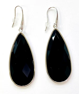 QVC Bronzo Italia Faceted Black Onyx Teardrop Dangle Earrings - Image 1 of 3