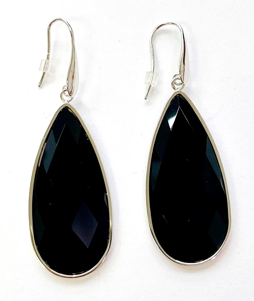 QVC Bronzo Italia Faceted Black Onyx Teardrop Dangle Earrings - Image 1 of 3