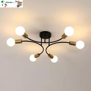 Plafoniera Industriale, Plafoniera Soffitto E27 Vintage, 6 Lampen Lampada da Sof - Foto 1 di 12