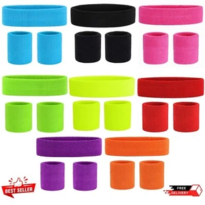Sweatbands Gym Tennis Unisex Fitness Sports Yoga Plain Wrist Bands Headbands - Picture 1 of 12