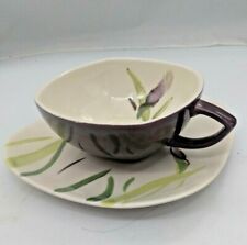 Red Wing USA Hand Painted Cup & Saucer Large Square Shape 1940's Iris Pattern