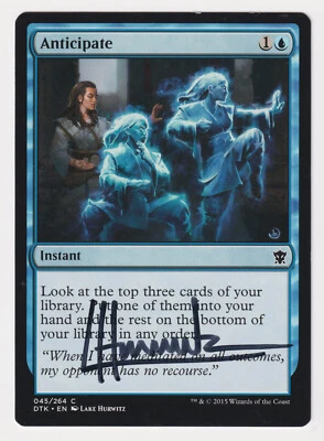 Signed Anticipate MP Dragons of Tarkir Artist Lake Hurwitz 2015 WOTC MTG Magic! - Image 1 of 2