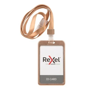 Rexel ID Card Holder With Lanyard Aluminium Rose Gold Portrait - Picture 1 of 1