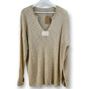 Miss Sparking Women's XL Split Neck Loose Knit Sweater Beige Tan Transitional - Picture 1 of 9