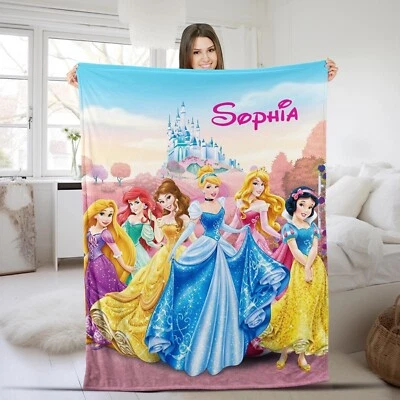 Personalized Princess Blanket, Custom Girls Blanket, Disney Cartoon Characters B - Image 1 of 4