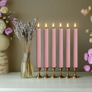 10" Ribbed LED Dusty Rose Grooved Pillar Candles Remote & 24h Timer Memory - Picture 1 of 7