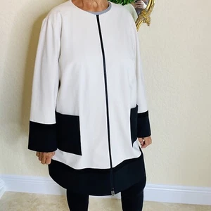 LAFAYETTE 148 Neutral Colorblock Coat I Slit Pockets Zip I Collarless 2X 2XL XXL - Picture 1 of 12