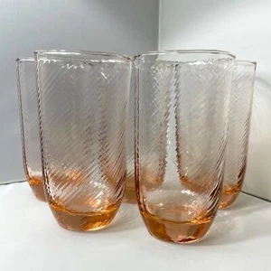 5 Vintage Pink Optic Swirl Iced Tea or Water Glasses with Thick Bottoms - Picture 1 of 8