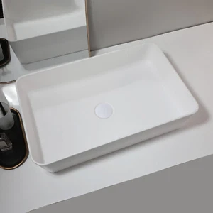 Fregadero de baño de resina de piedra de 22,4 pulgadas blanco para drenaje emergente combinado - Imagen 1 de 6