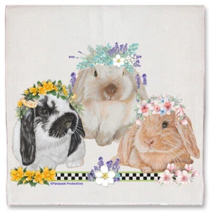 Bunny Floppy Eared Lop Eared Rabbits Floral Kitchen Dish Towel Pet Gift - Picture 1 of 1