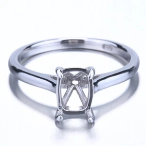 Solitare 8x5mm Cushion Sterling Silver 925 Engagement Semi Mount Wedding Ring - Picture 1 of 8
