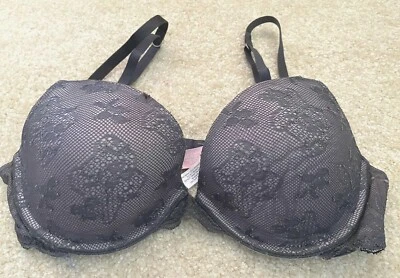 Victorias Secret Gray 34C Bra Unlined Full Coverage Lace Underwire Padded Sexy - Image 1 of 4