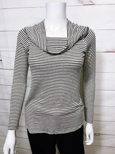 Three Dots Womens Top Size S White & Gray Striped Turtle Cowl Neck Stretch - Picture 1 of 8