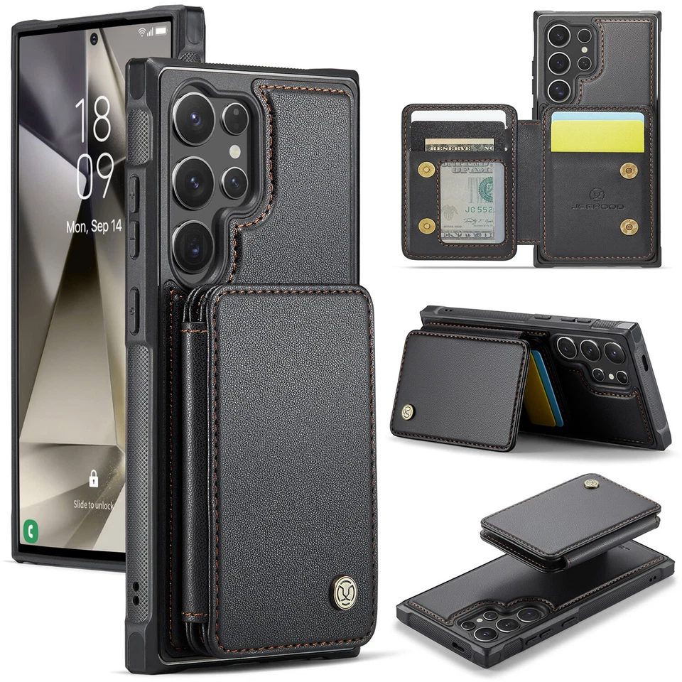 For Samsung Galaxy S24 Ultra S23 S22 Note 20 Magnetic Leather Card Wallet Case - Image 1 of 4