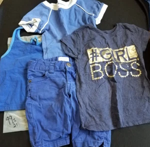 Girls Outfit - 4 pc set, blue, tee shirt, tank top, shorts, size xs, sz 4 - Picture 1 of 24