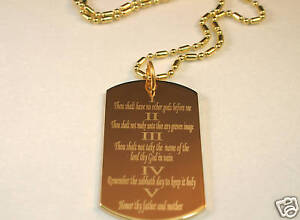 THE TEN COMMANDMENTS DOG TAG NECKLACE RELIGIOUS STAINLESS STEEL GOLD IPG