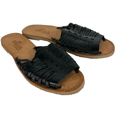Sandalia Sbicca Lawrin Huarache Slide Mujer Zapato Talla 10 Cuero Negro Foto 1 de 4