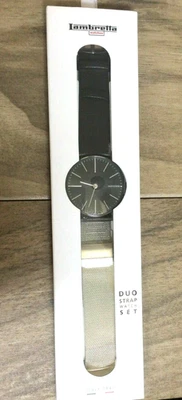 Lambretta Cesare 42 Black Dial on Black Leather & Silver Mesh Band Duo-Set NIB! - Image 1 of 3