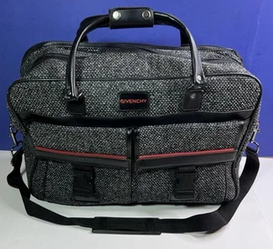 Vtg GIVENCHY Kingport Tweed Large Weekender Travel Bag Twill 20"x13"x7" - Clean - Picture 1 of 13