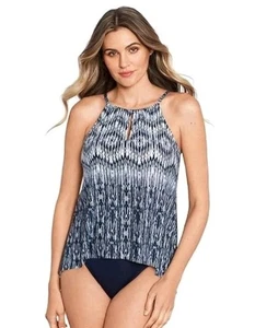 Miraclesuit Tankini Swim Top New Silver Shores Blue Peephole Multi 14 NWT - Picture 1 of 9