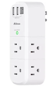 Prolunga Presa USB Protezione da Sovratensioni - con Spina Rotante, 6 AC Multi Plug Out... - Foto 1 di 6