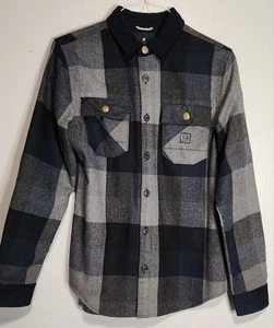Roark Nordsman Flanella Uomo Piccolo Blu Plaid Toppe Gomito Misto Lana - Foto 1 di 10