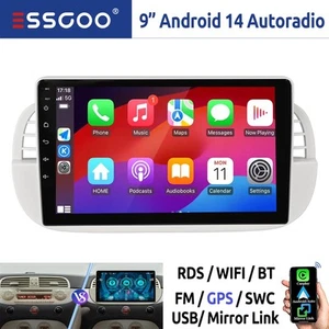 9" Carplay Autoradio Per FIAT 500 2007-15 Android 14 2+64G GPS Navi WIFI RDS USB - Foto 1 di 14