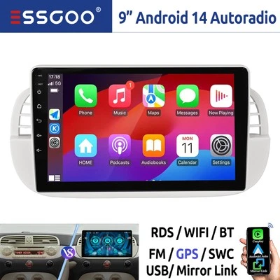 9" Carplay Autoradio Per FIAT 500 2007-15 Android 14 2+64G GPS Navi WIFI RDS USB - Immagine 1 di 4