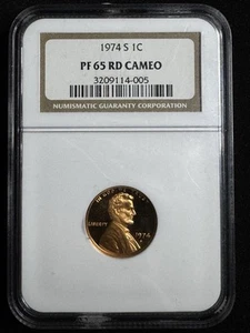 1974 S 1c NGC PF65 RD CAMEO PROOF LINCOLN CENT - Picture 1 of 2