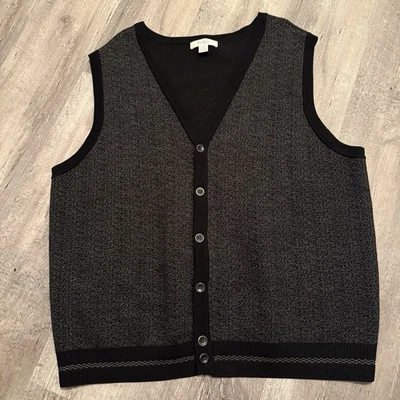 Turnbury Sweater Vest Mens Size 50 (2XL-3XL) 100%  Wool Button Front Black Gray - Image 1 of 4