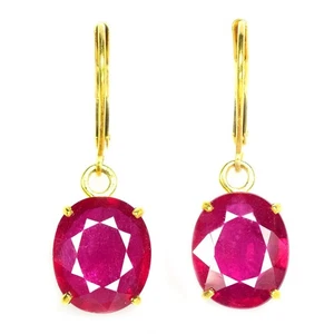 925 STERLING SILVER DROP EARRING GENUINE BLOOD RED RUBY OVAL 12X10 MM. GEMSTONE - Picture 1 of 10