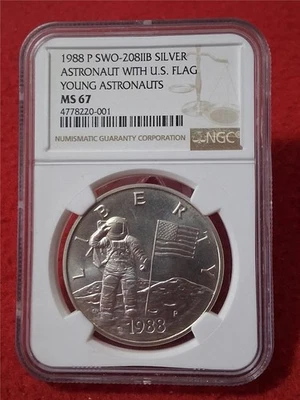 1988-P SWO-208IIB SILVER YOUNG ASTRONAUTS NGC MS 67 ASTRONAUT W/ U.S. FLAG #5306 - Image 1 of 2