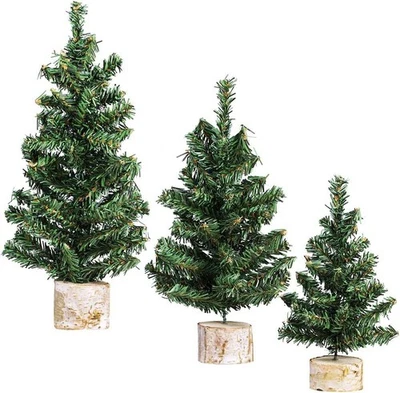3-Pack Mini Artificial Canadian Pine Trees with Wood Base Tabletop Christmas - Image 1 of 4