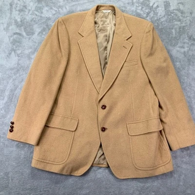 Blazer Vintage Bill Blass 100% Cabello Camel Bronceado 2 Botones Abrigo Deportivo Hecho en EE. UU. 44R Foto 1 de 4