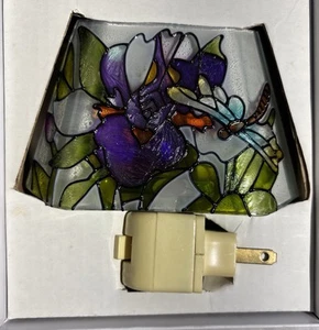 Vintage Stained Glass Dragonfly Night Light Boxed Vivid Tiffany Style GANZ - Picture 1 of 4