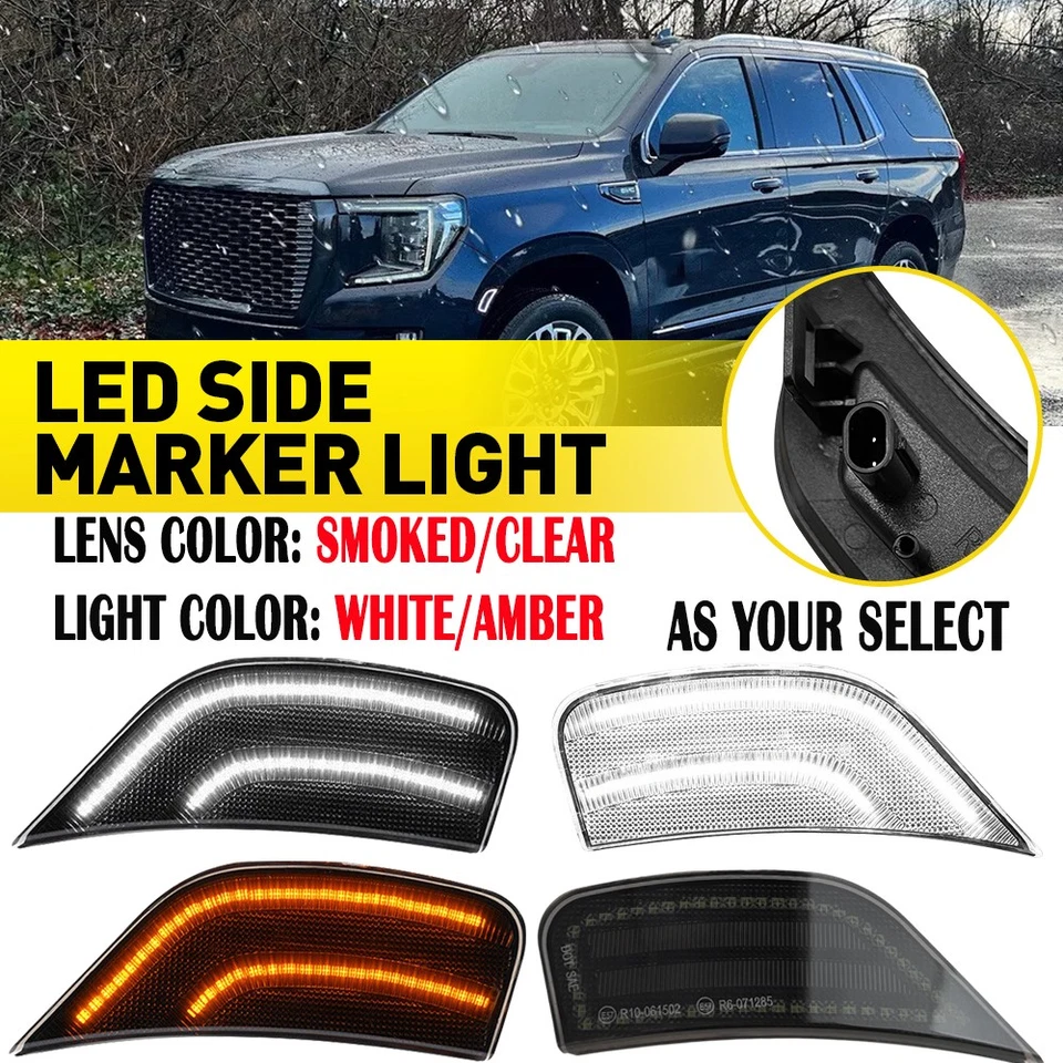 FOR 2021-2022 CADILLAC ESCALADE ESV LED CLEAR SMOKE BUMPER SIDE MARKER LIGHTS EE - Image 1 of 1