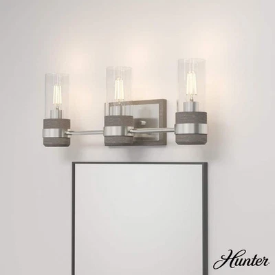Hunter River Mill 21.5 " 3-Light Brushed Nickel Vanity Light with Clear Seeded - Image 1 of 4