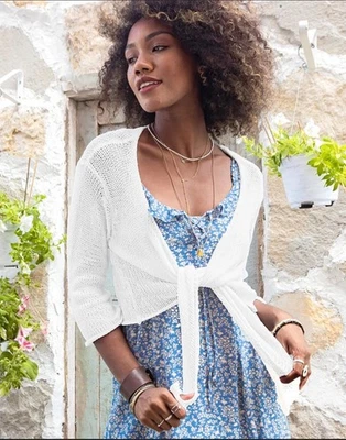 Wooden Ships Tie Front 3/4 Sleeve Ballet Cardigan White Size X/S 2-4 Cotton - Image 1 of 4